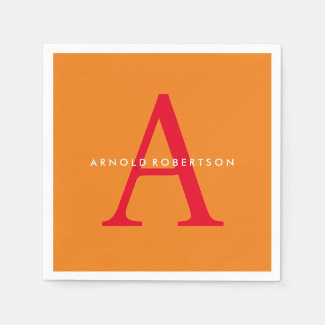 Guardanapo De Papel Modern Monograma Trendy Orange Red (Frente)