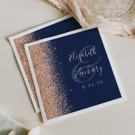 Guardanapo De Papel Modern Navy Blue Peach Glitter Wedding
