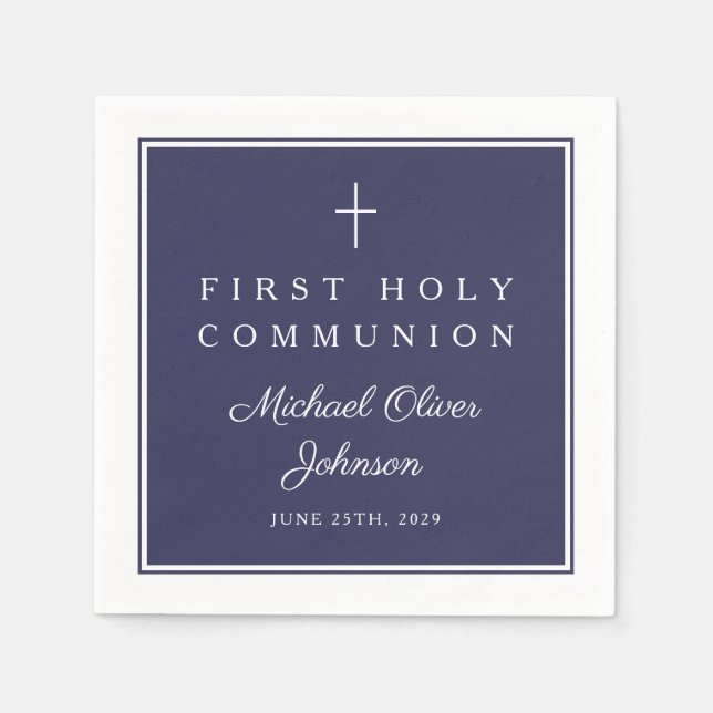 Guardanapo De Papel Modern Navy Blue Religious Boy First Communion (Frente)