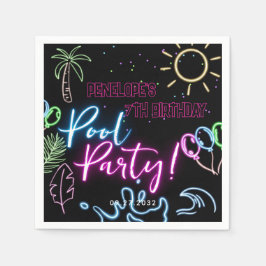 Guardanapo De Papel Modern Neon Glow Black Pool Party Birthday