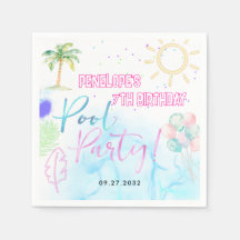 Modern Neon Glow Watercolor Pool Party Birthday