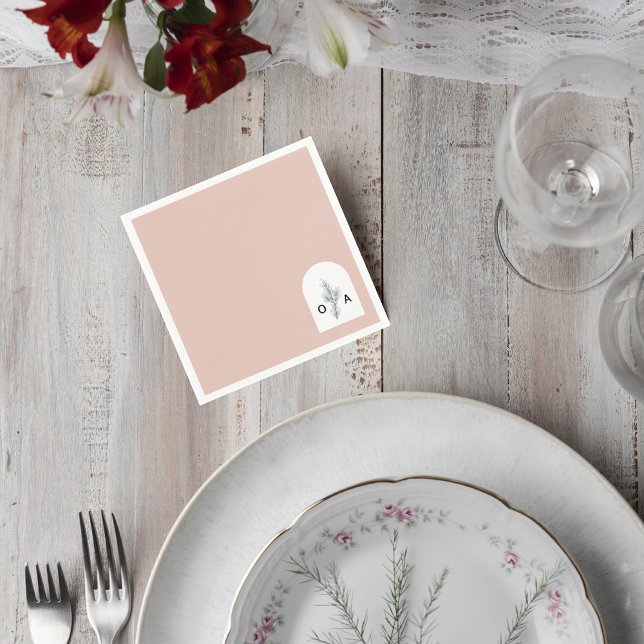 Guardanapo De Papel Modern Neutral Monogram Botanical Napkin (Criador carregado)