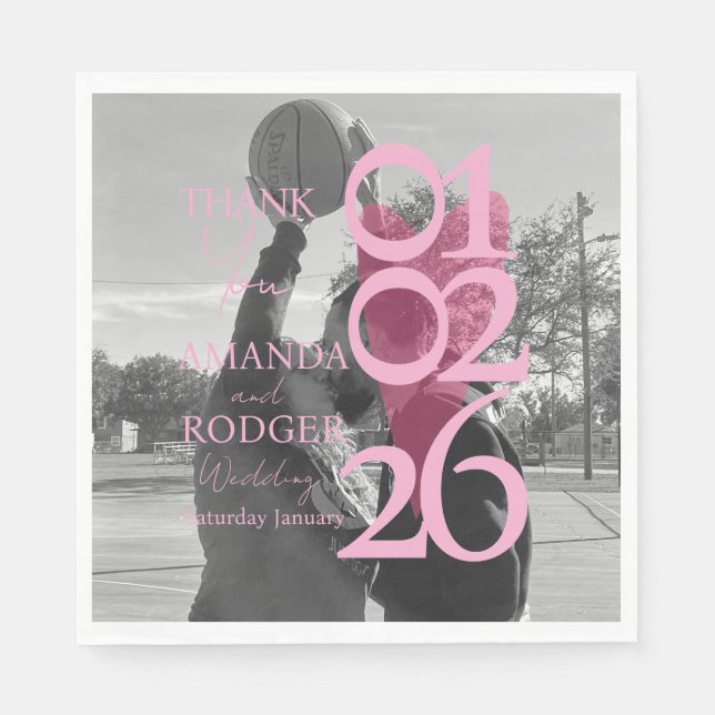 Guardanapo De Papel Modern Photo Pink Typography  Thank You Card (Frente)