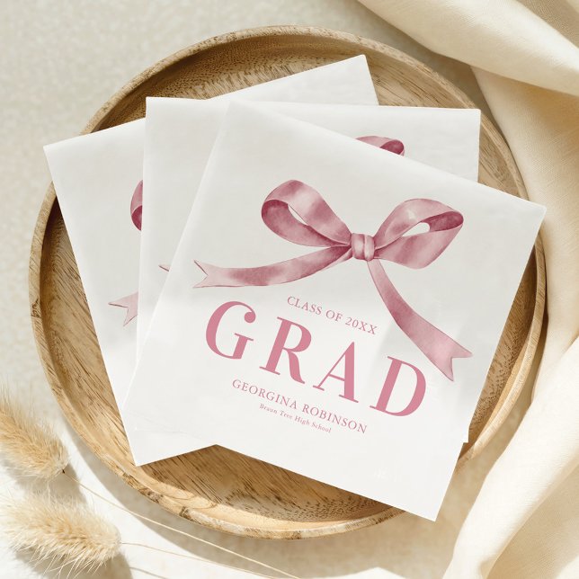 Guardanapo De Papel Modern Pink Bow Graduation Party (Criador carregado)