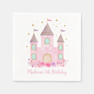 Guardanapo De Papel Modern Pink Dourado Princess Castle Birthday