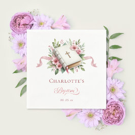 Guardanapo De Papel Modern Pink Flower Baptism Paper Napkin