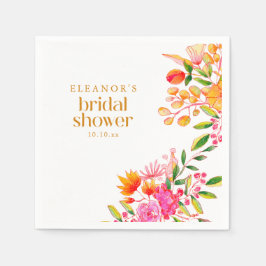 Guardanapo De Papel Modern Pink Orange Watercolor Flower Bridal Shower