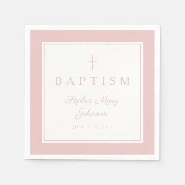 Guardanapo De Papel Modern Pink Religius Cross Girl Baptism (Frente)