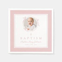 Guardanapo De Papel Modern Pink Religius Cross Girl Baptism