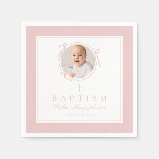 Guardanapo De Papel Modern Pink Religius Cross Girl Baptism (Frente)