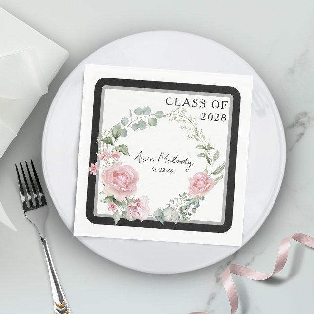 Guardanapo De Papel Modern Pink Roses Script Class of Graduation (Criador carregado)