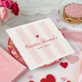 Guardanapo De Papel Modern Pink Stripe Heart Valentine Baby Shower