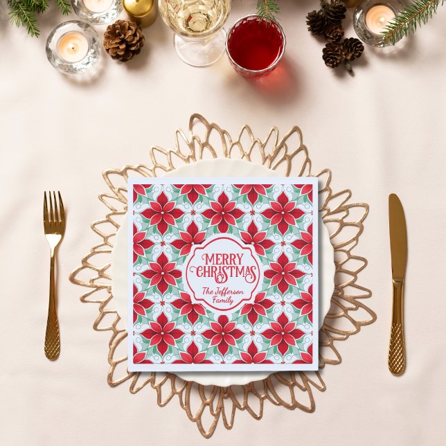 Guardanapo De Papel Modern Poinsettia pattern christmas white bg (Criador carregado)
