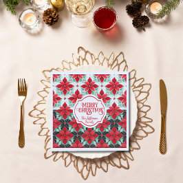 Guardanapo De Papel Modern Poinsettia pattern christmas white black bg