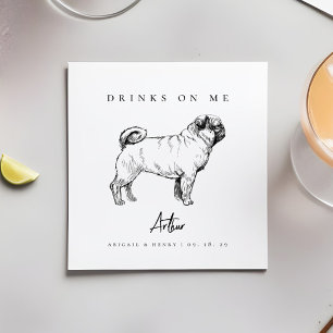 Guardanapo De Papel Modern Pug Dog Sketch Bebe Casamento de Pet