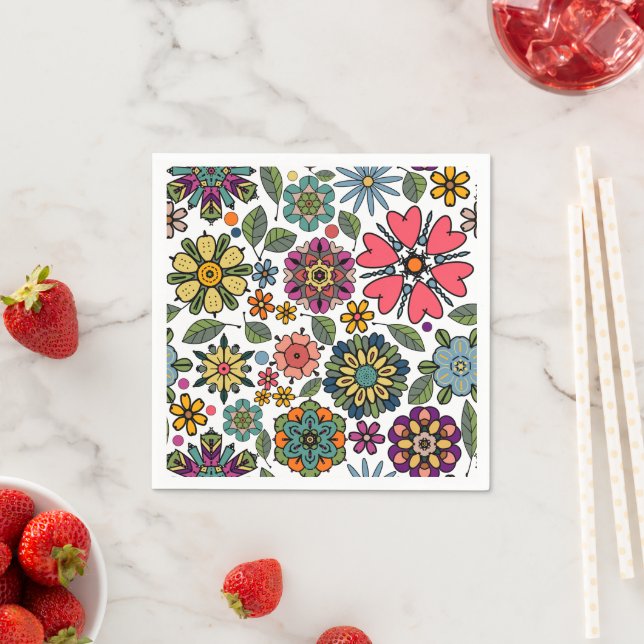 Guardanapo De Papel Modern Retro Floral Drawing Seamless Pattern Art  (Insitu)