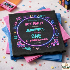 Guardanapo De Papel Modern Retro Neon 80’s 1st Birthday Party