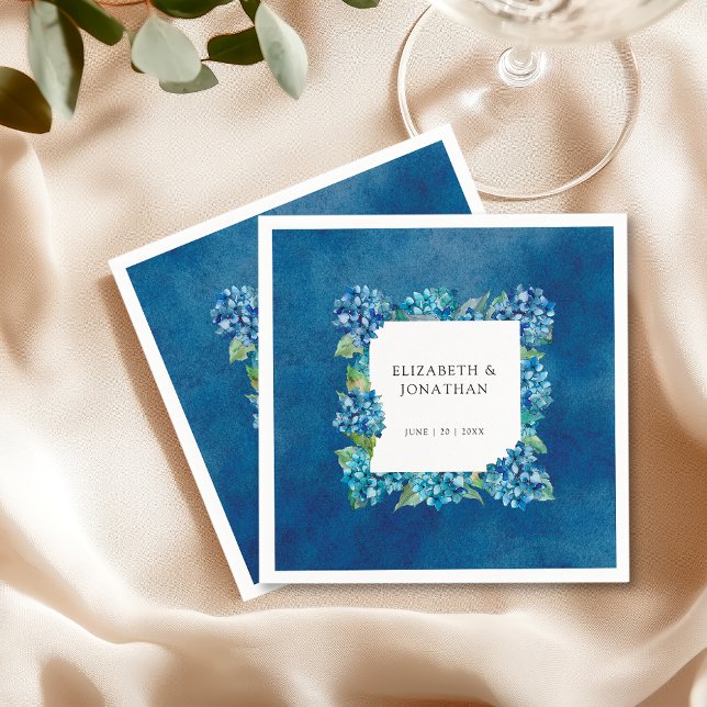 Guardanapo De Papel Modern Rustic Blue Hydrangeas Floral Wedding (Criador carregado)