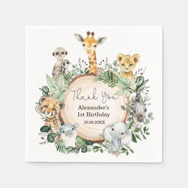 Guardanapo De Papel Modern Safari Wild Animal Greenery Party (Frente)