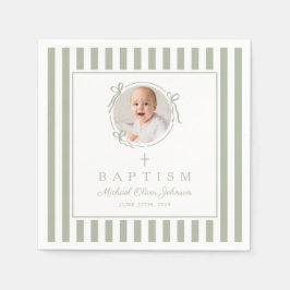 Guardanapo De Papel Modern Sage Green Religius Photo Boy Baptism