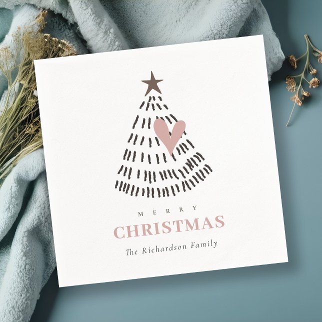 Guardanapo De Papel Modern Scandi Minimal Blush Heart Christmas Tree (Criador carregado)