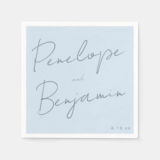 Guardanapo De Papel Modern Script Handwriting Soft Blue Classy Wedding (Frente)