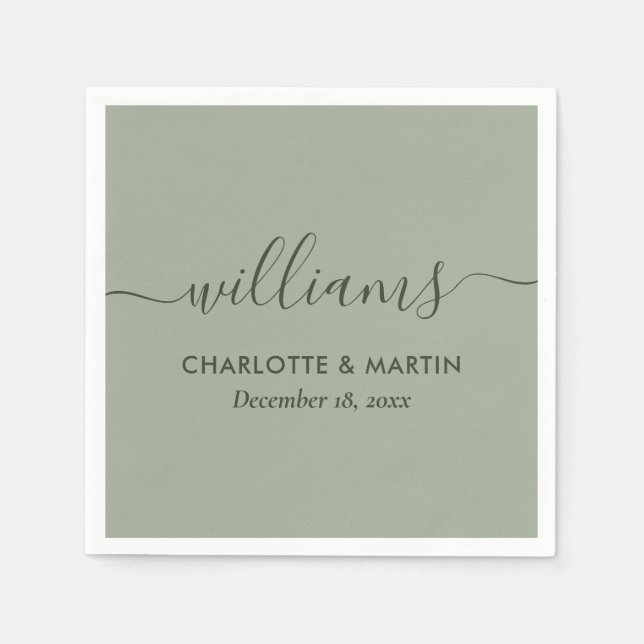 Guardanapo De Papel Modern Script Sage Green Wedding (Frente)