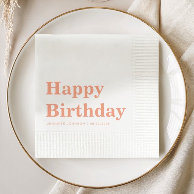 Guardanapo De Papel Modern Simple Peach Birthday (Modern Simple Peach Birthday Napkins)