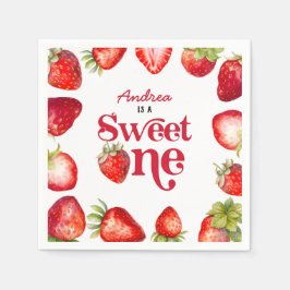 Guardanapo De Papel Modern Strawberry Sweet One First Birthday Girl