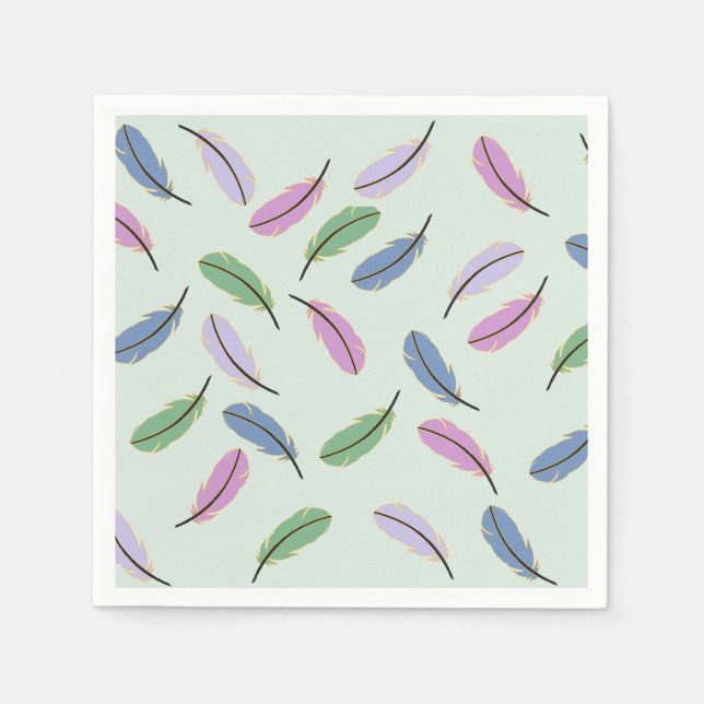 Guardanapo De Papel Modern Stylish Pastel Blue Feathers Pattern (Frente)