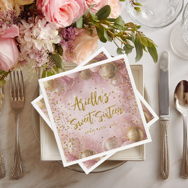Guardanapo De Papel Modern sweet 16 pink gold balloons (Criador carregado)