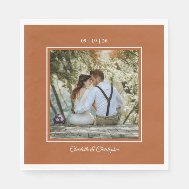 Guardanapo De Papel Modern Terracotta Brunt Orange Casamento outono (Frente)