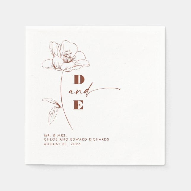 Guardanapo De Papel Modern Terracotta Peony Flower Casal Monograma (Frente)