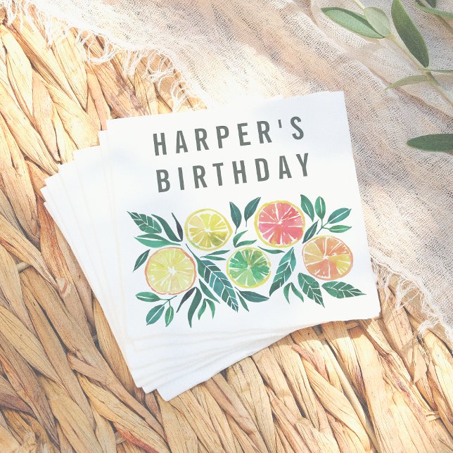 Guardanapo De Papel Modern Watercolor Citrus Birthday (Criador carregado)