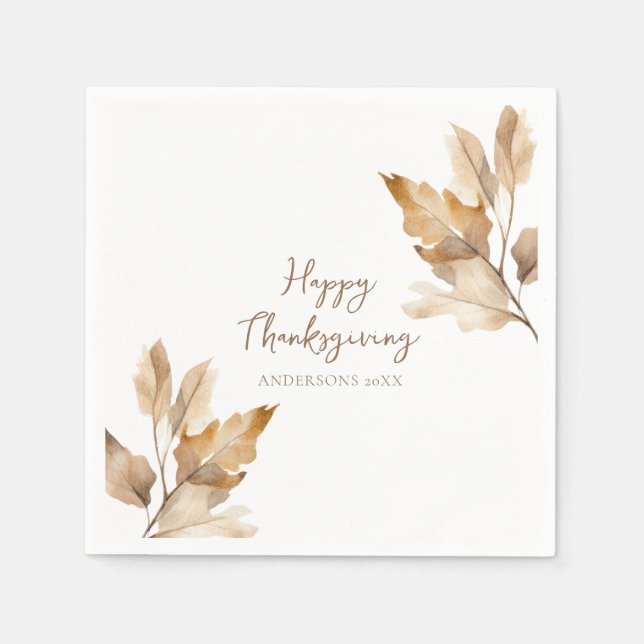 Guardanapo De Papel Modern Watercolor Leaf Thanksgiving (Frente)