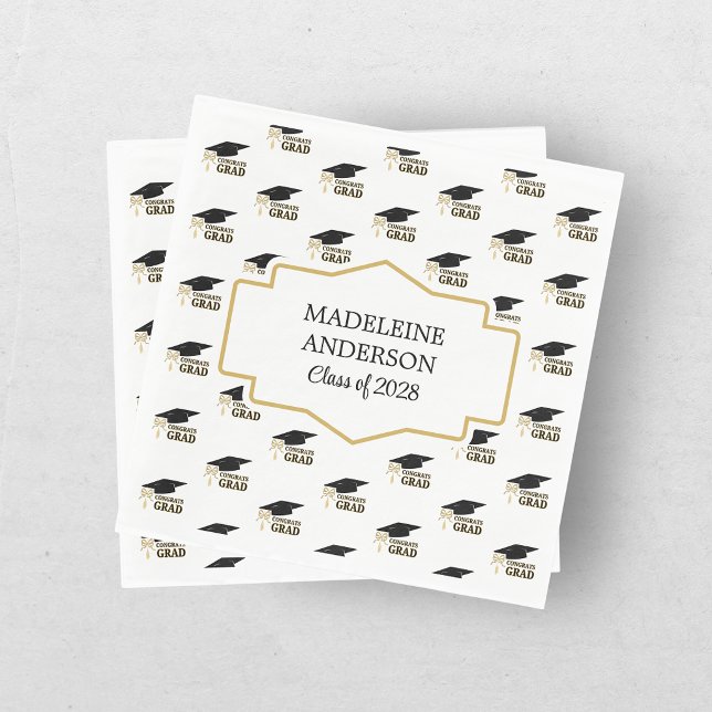 Guardanapo De Papel Modern Whimsical Gold Black Graduation Cap (Criador carregado)