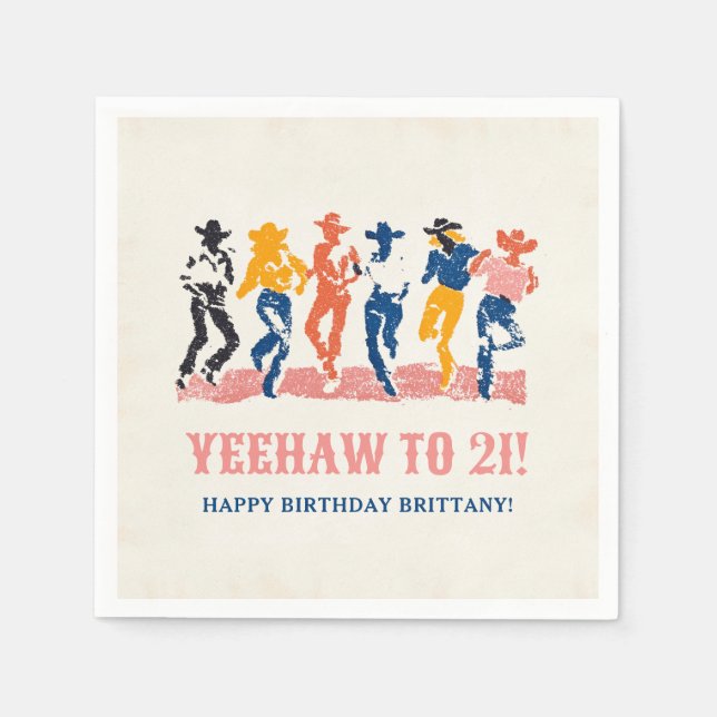 Guardanapo De Papel Modern Yeehaw Cowgirl - aniversário de 21 anos (Frente)