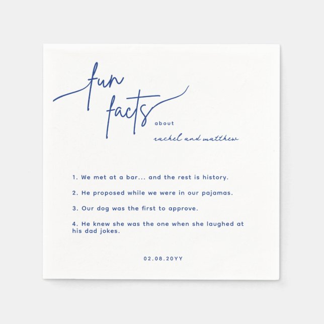 Guardanapo De Papel Moderno Blue Script Facts Casamento Napkins (Frente)