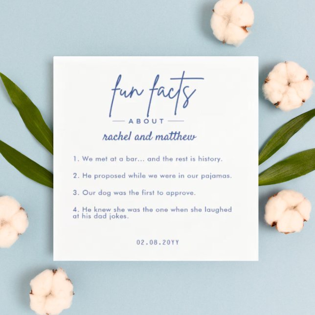 Guardanapo De Papel Moderno Blue Script Facts Casamento Napkins (Criador carregado)