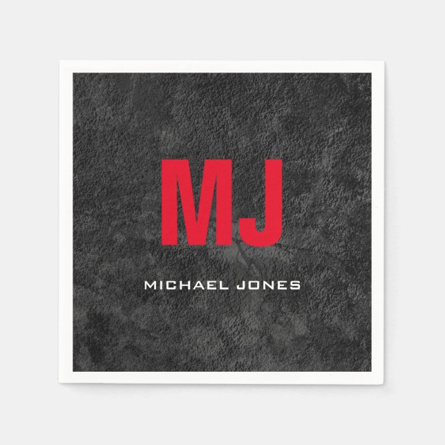 Guardanapo De Papel Moderno cinza exclusivo monograma vermelho seu nom (Frente)