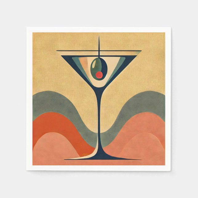 Guardanapo De Papel Moderno de Meados do Século "onda de martini de az (Frente)