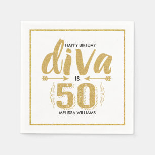 Guardanapo De Papel Moderno Dourado Glitter & White Diva Está 50 feli