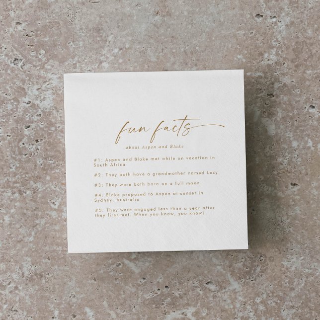 Guardanapo De Papel Moderno Dourado Roteiro Fatos Divertidos Casamento (Criador carregado)