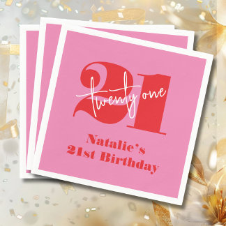 Guardanapo De Papel Moderno Elegante Aniversário de 21 anos Rosa Verme