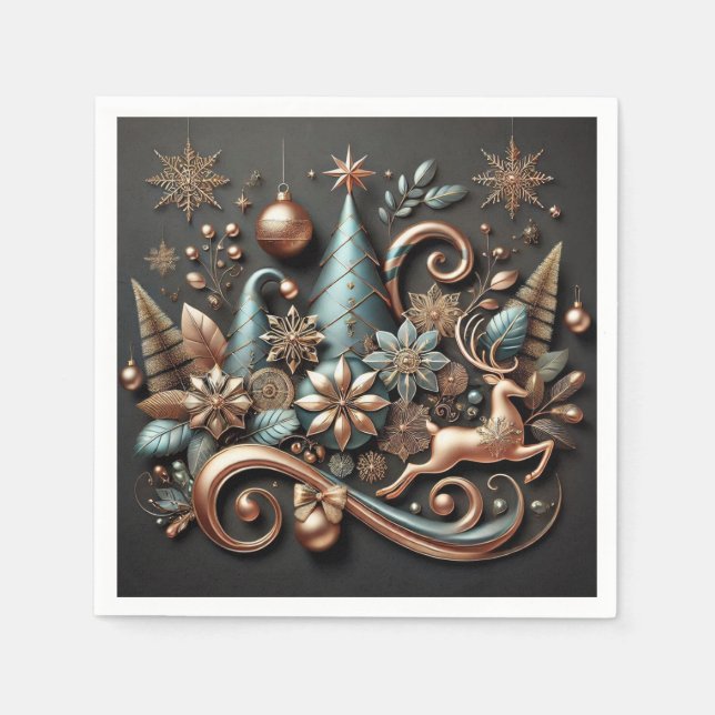Guardanapo De Papel Moderno Elegante Rosa de Natal Dourado (Frente)