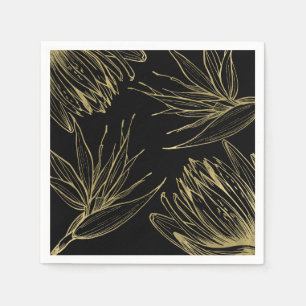 Guardanapo De Papel Moderno Glam Dourado & Preto Tropical Botânico Flo