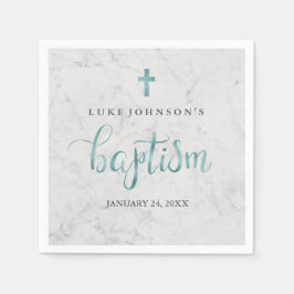 Guardanapo De Papel Moderno Marble Blue Baptism Napkin