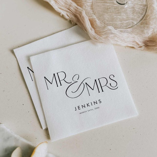 Guardanapo De Papel Moderno Minimal Sr. e Sra. Wedding (Simple Script Mr and Mrs Wedding Paper Napkins)