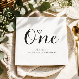 Guardanapo De Papel Moderno Minimalista Preto Script Aniversário de 1 