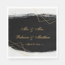 Guardanapo De Papel Moderno Preto e Dourado Aquarela Geométrico